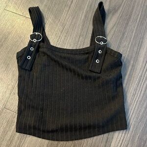 Hollister Black Ribbed Camisole with Buckle Straps